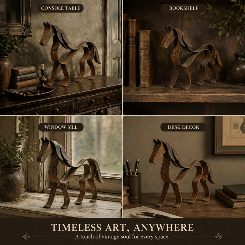 Vintage metalen paardensculptuur – Rustieke paardensportdecoratie voor in huis 🐎