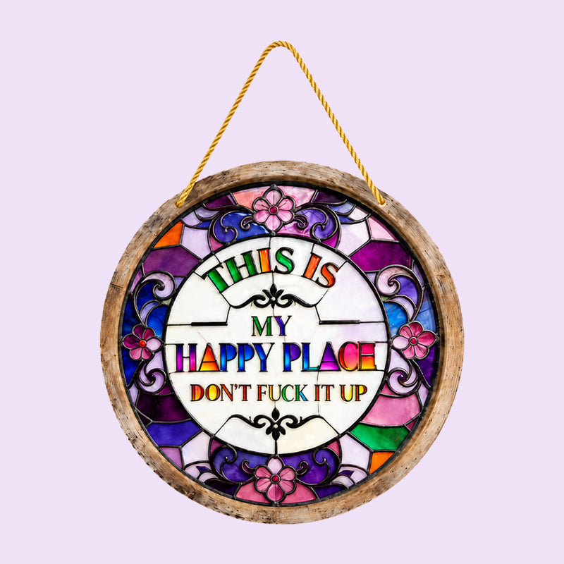🌈Hangende decoratie van gebrandschilderd glas met het thema 'Happy Place'🌸