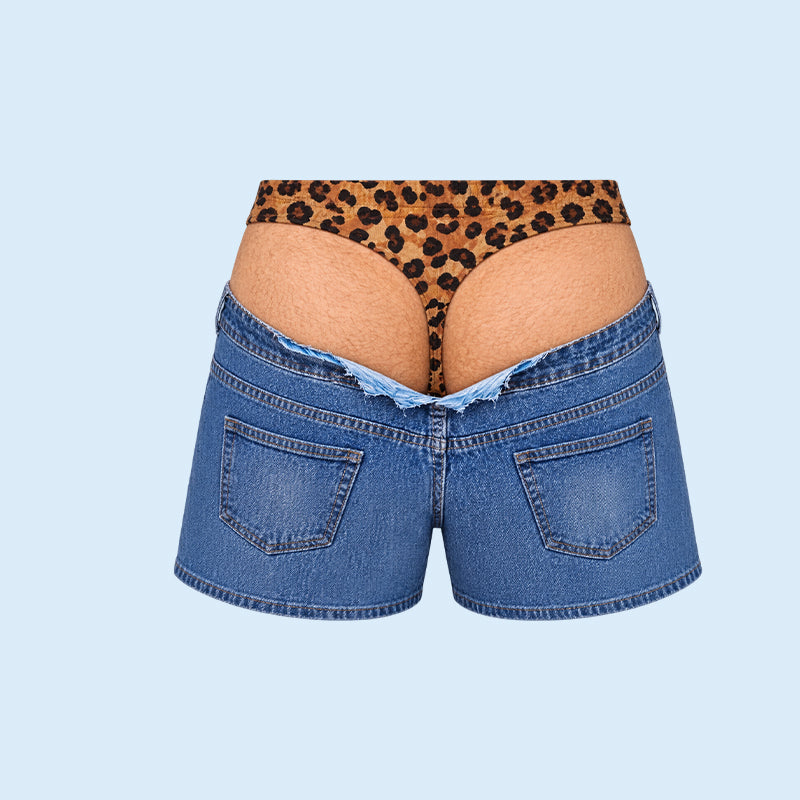 Grappige zwembroek van imitatiedenim met luipaardprint | Opvallende illusie-strandbroek