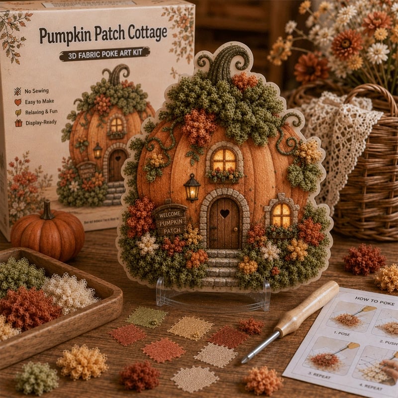 🍄 Speels dorp 3D stoffen prik-kunstpakket