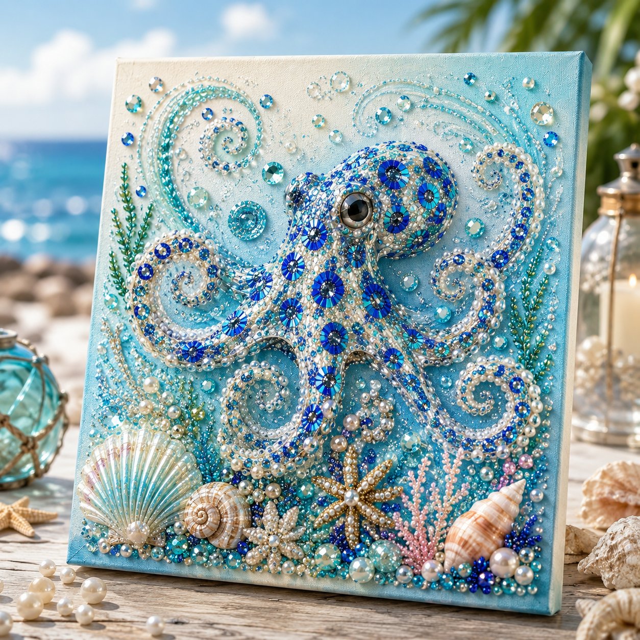 🌊✨ DIY-pakket met parelkunst in oceaanthema – Een ontspannende knutselactiviteit om prachtige kunstwerken in kuststijl te maken