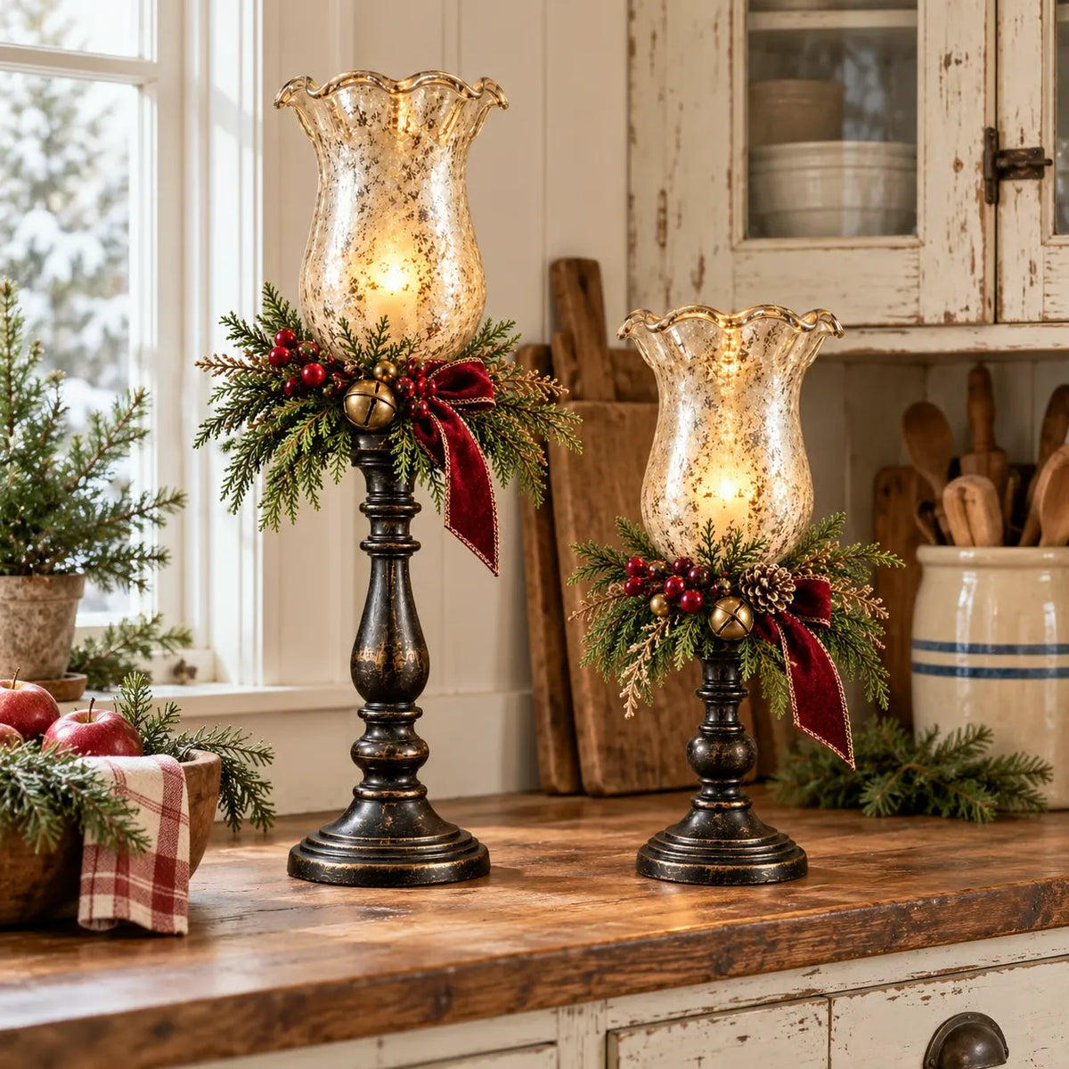 🎄🕯️🍒Vintage kerstkaarslamp van kwikglas🌙