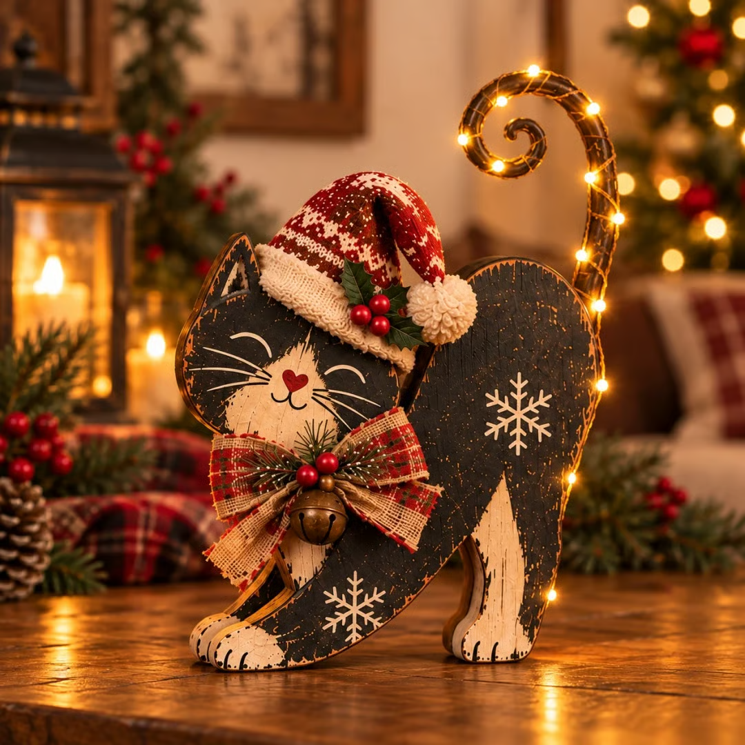🎄Vintage verlicht kerstkattentrio🐱