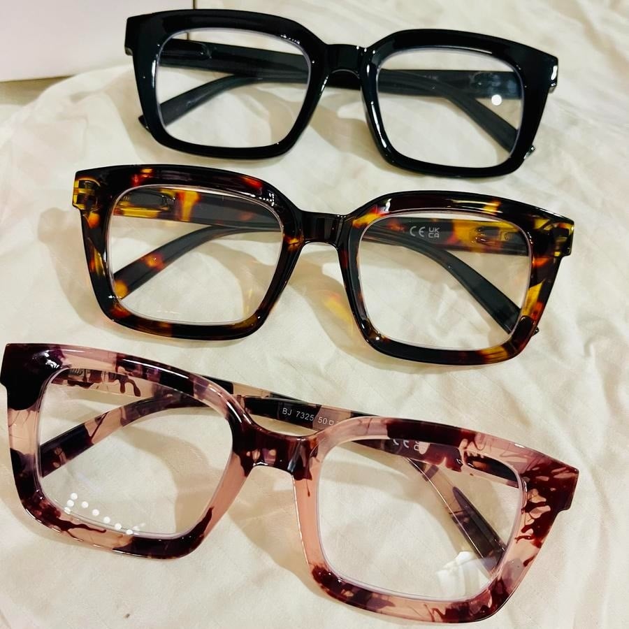 👓 Set van 3 leesbrillen met schildpadmotief – Extra grote vierkante leesbrillen die blauw licht blokkeren