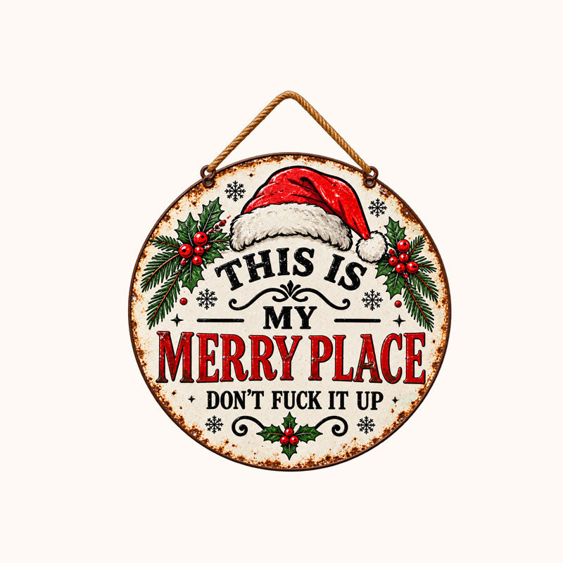 Vintage "This Is My Merry Place" kersthangdecoratie