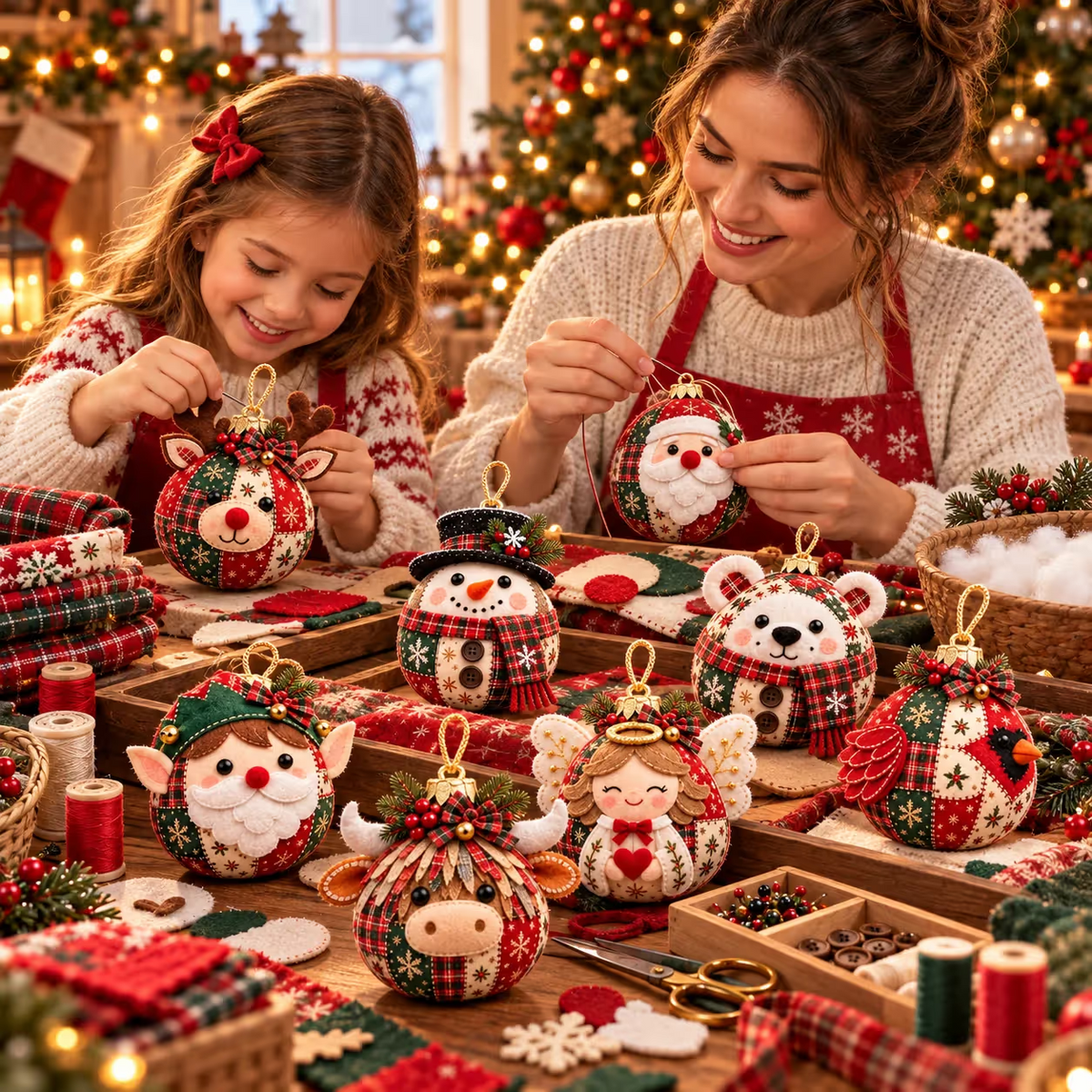 🎄Beginnersvriendelijke, gezellige patchwork kerstornamentencollectie | 8 feestelijke figuren voor bomen, kransen en kerstcadeaus ✨