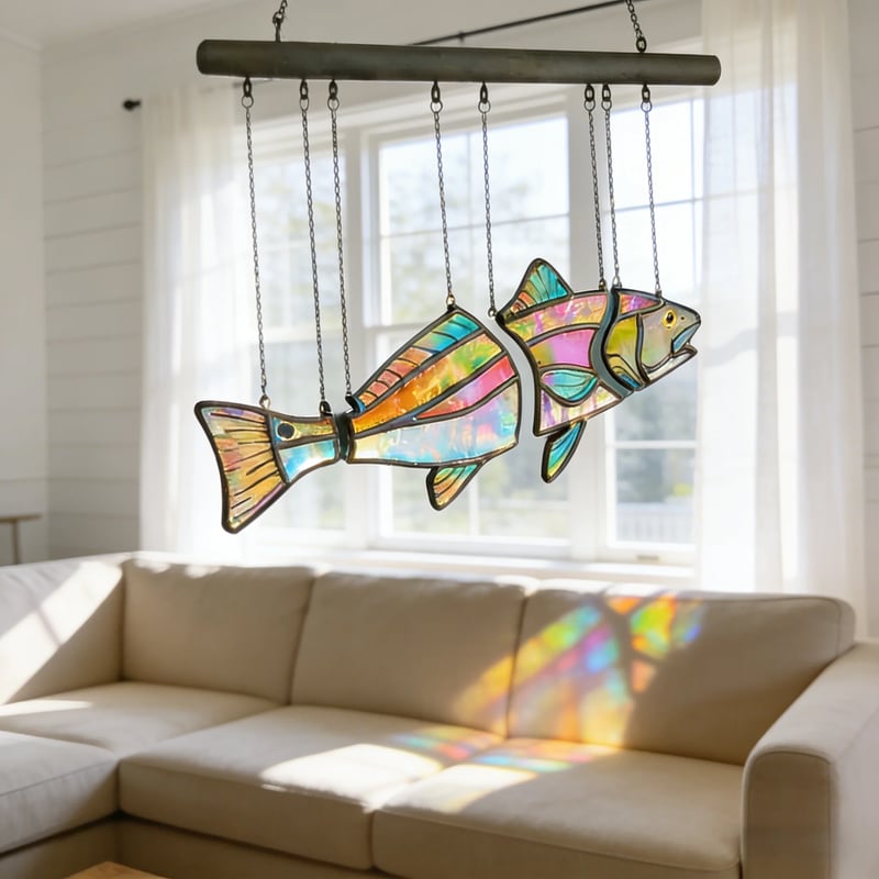 Handgemaakte rode trommel van gebrandschilderd glas - De illusie van zwemmen 🐟✨