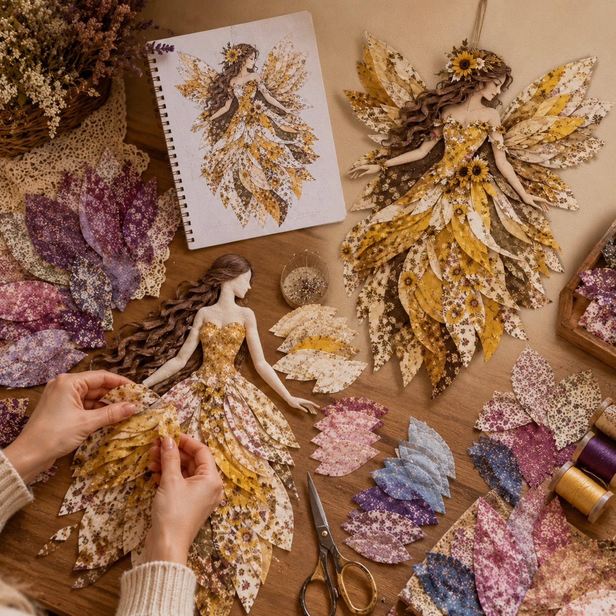 🧚‍♀️🌸 Premium DIY-pakket 'Feeënpatchwork' | Hoogwaardige gelaagde stof met bloemenvleugels – DIY handgemaakte fantasievolle wanddecoratie ✨
