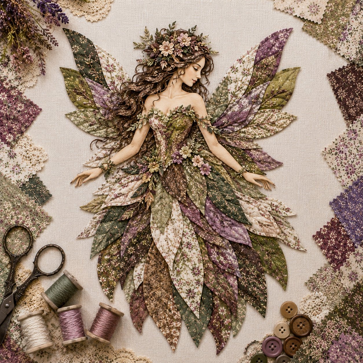 🧚‍♀️🌸 Premium DIY-pakket 'Feeënpatchwork' | Hoogwaardige gelaagde stof met bloemenvleugels – DIY handgemaakte fantasievolle wanddecoratie ✨