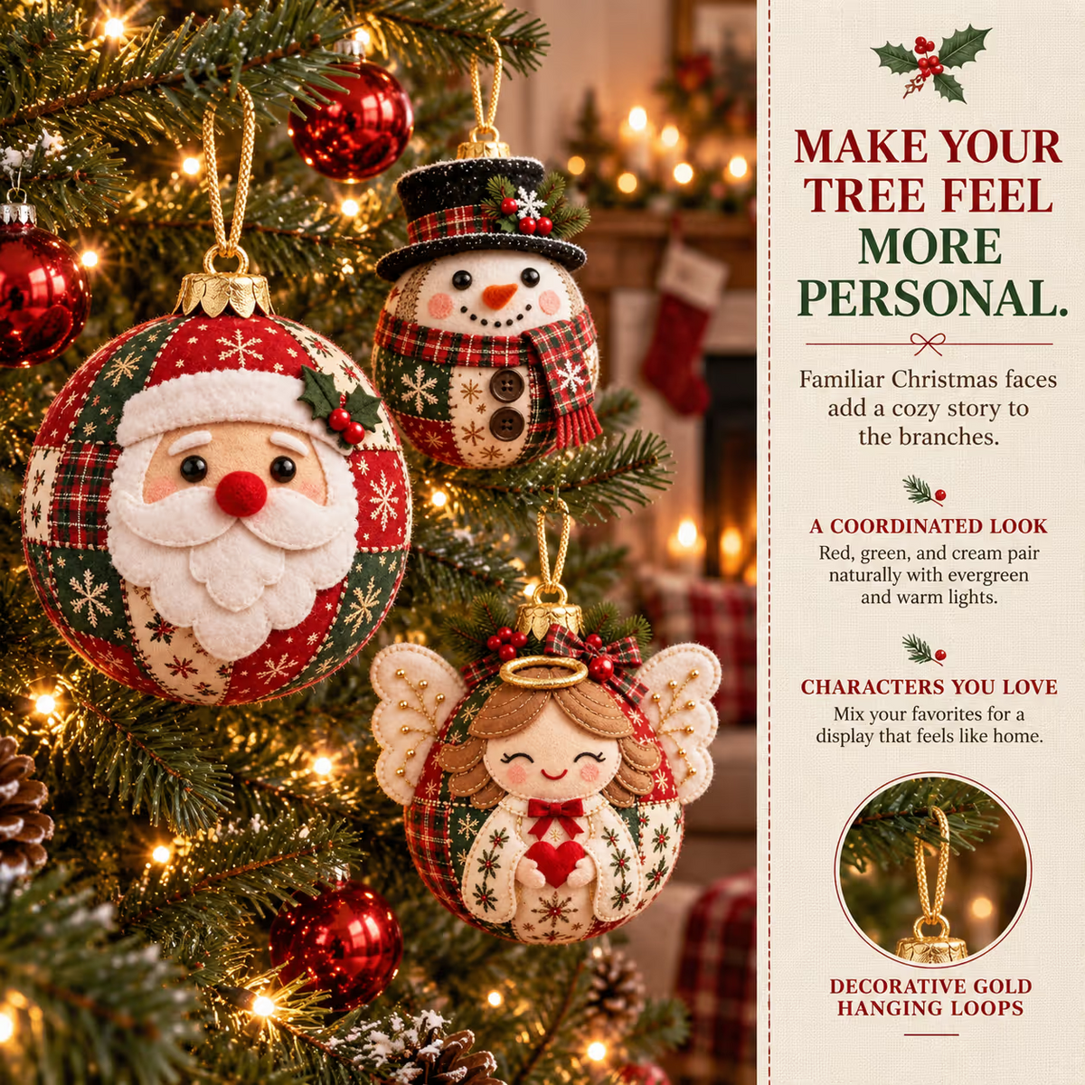 🎄Beginnersvriendelijke, gezellige patchwork kerstornamentencollectie | 8 feestelijke figuren voor bomen, kransen en kerstcadeaus ✨