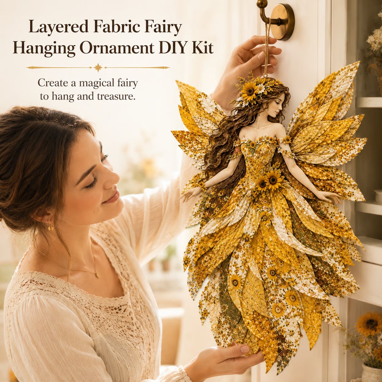 🧚‍♀️🌸 Premium DIY-pakket 'Feeënpatchwork' | Hoogwaardige gelaagde stof met bloemenvleugels – DIY handgemaakte fantasievolle wanddecoratie ✨