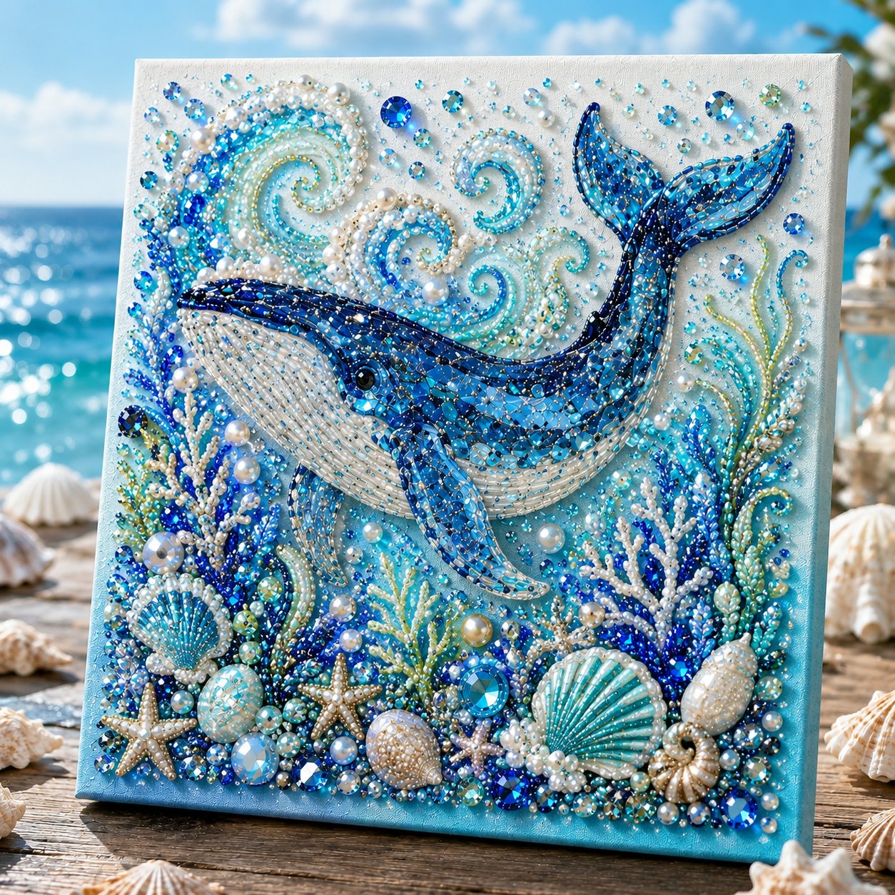 🌊✨ DIY-pakket met parelkunst in oceaanthema – Een ontspannende knutselactiviteit om prachtige kunstwerken in kuststijl te maken