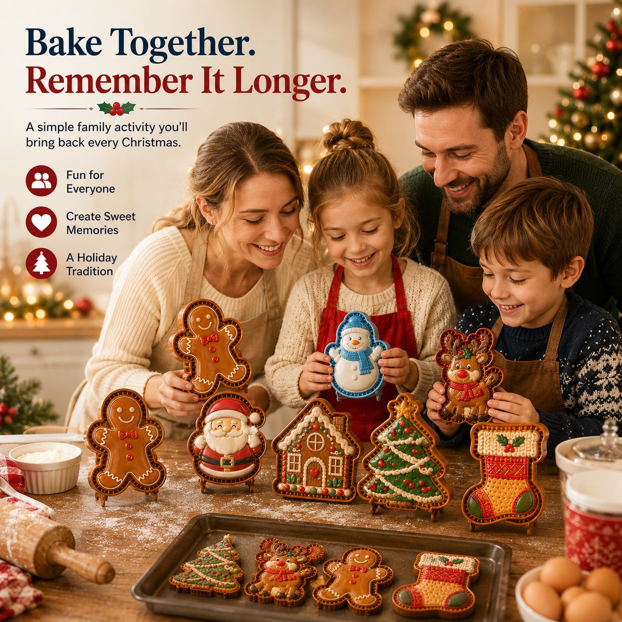 🎄 Mini-taartjesmaker met kerstfiguurtjes – Handvormige taartvorm en -pers voor de feestdagen