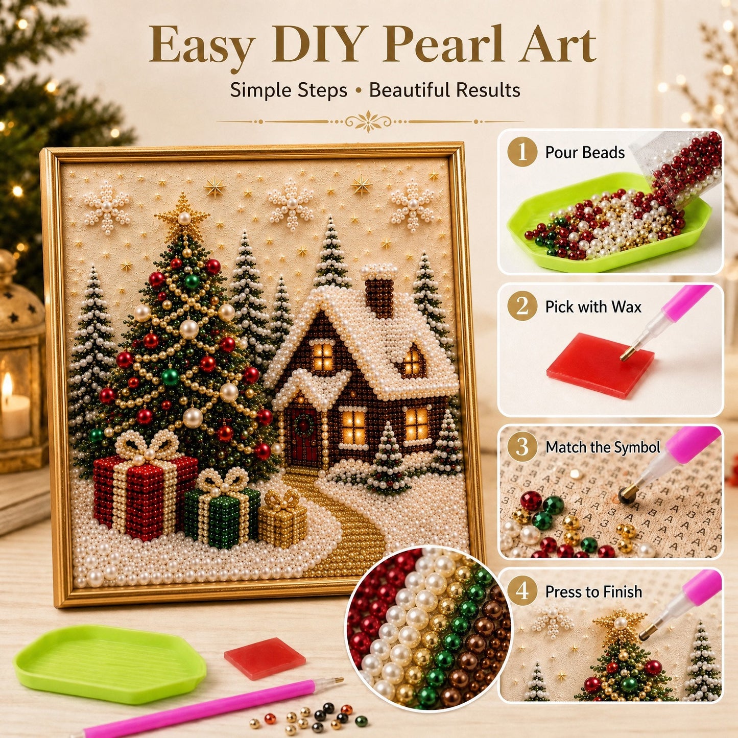 🎄🎅 Premium 3D Parel Kerst Muurdecoratie Kit | Luxe fluweelachtig canvas met krasbestendige, kleurechte parelkralen DIY Kerstdecoratie ⛄️❄️