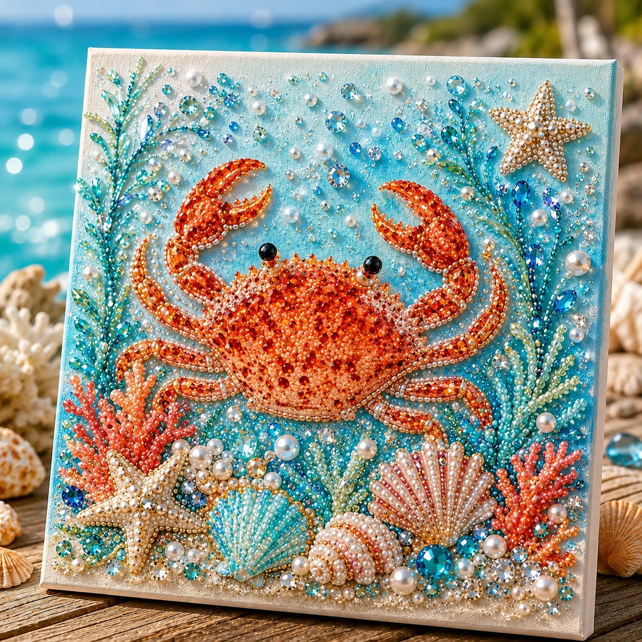 🌊✨ DIY-pakket met parelkunst in oceaanthema – Een ontspannende knutselactiviteit om prachtige kunstwerken in kuststijl te maken