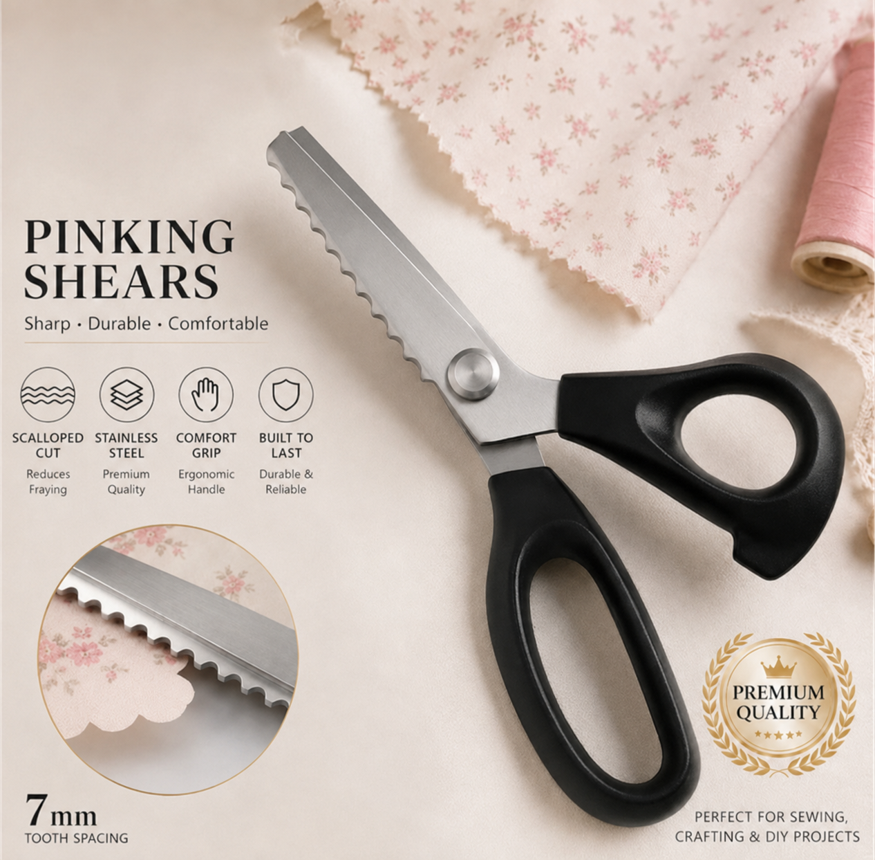 ✂️9,1 inch professionele kartelschaar van roestvrij staal - ✨Scherpe schaar met zigzagrand die niet rafelt, ideaal voor naaien en knutselen