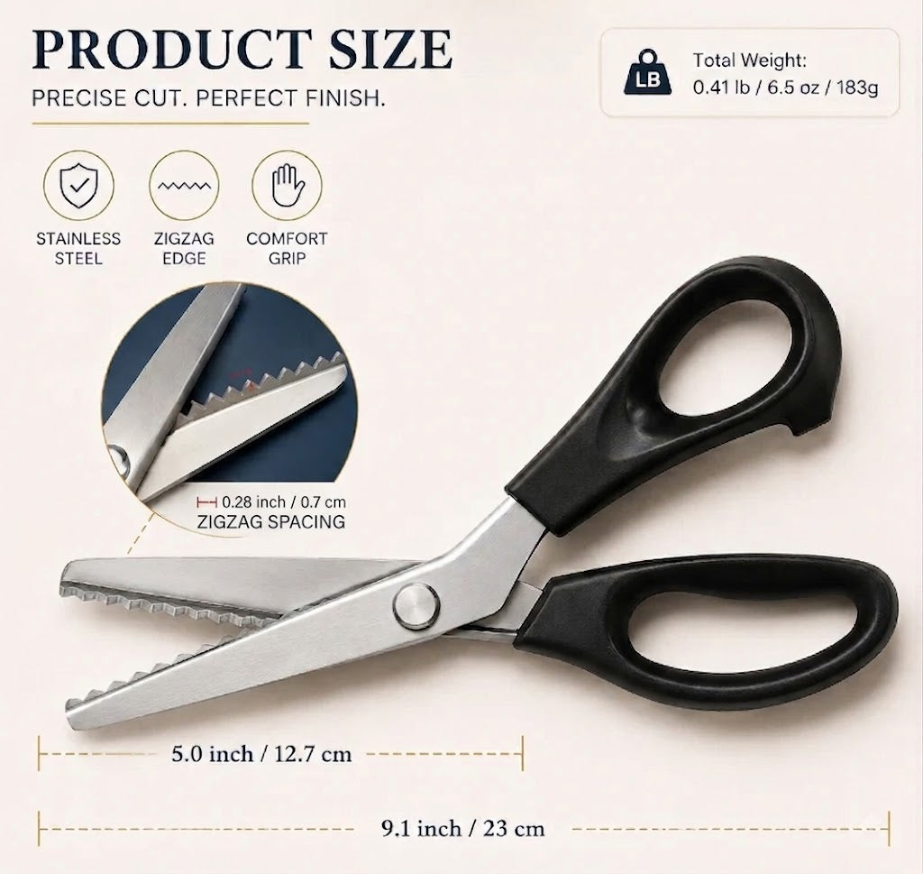 ✂️9,1 inch professionele kartelschaar van roestvrij staal - ✨Scherpe schaar met zigzagrand die niet rafelt, ideaal voor naaien en knutselen