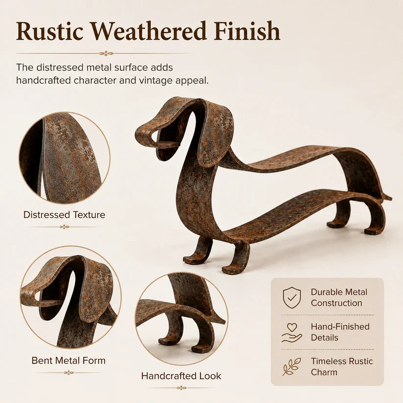 Rustieke metalen sculptuur van een teckel