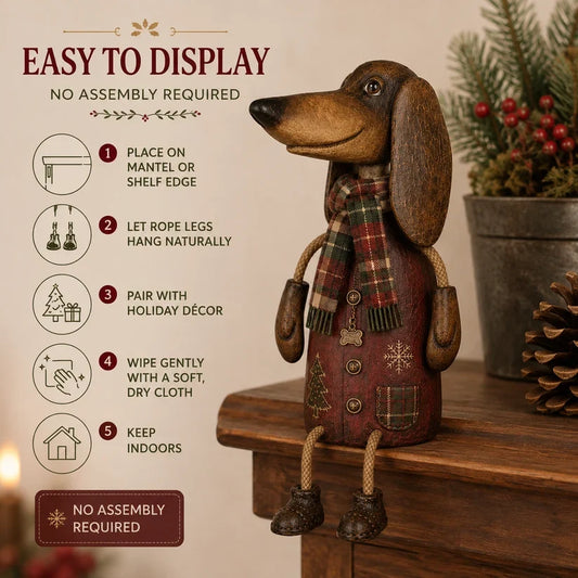 🏡Vintage kerstdecoratie met teckel voor op de plank – Feestelijke hondendecoratie & cadeau