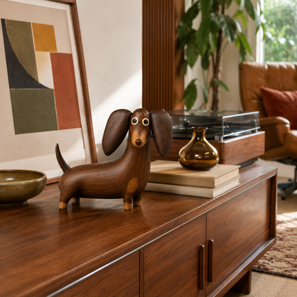 💡Speelse teckelsculptuur met houtlook
