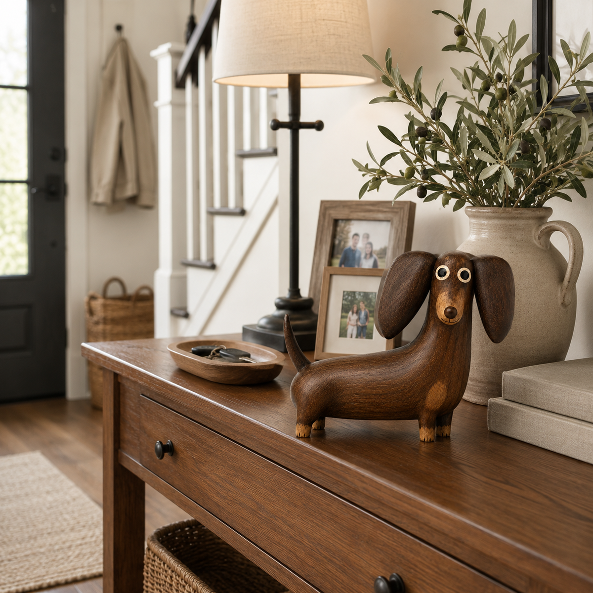 💡Speelse teckelsculptuur met houtlook