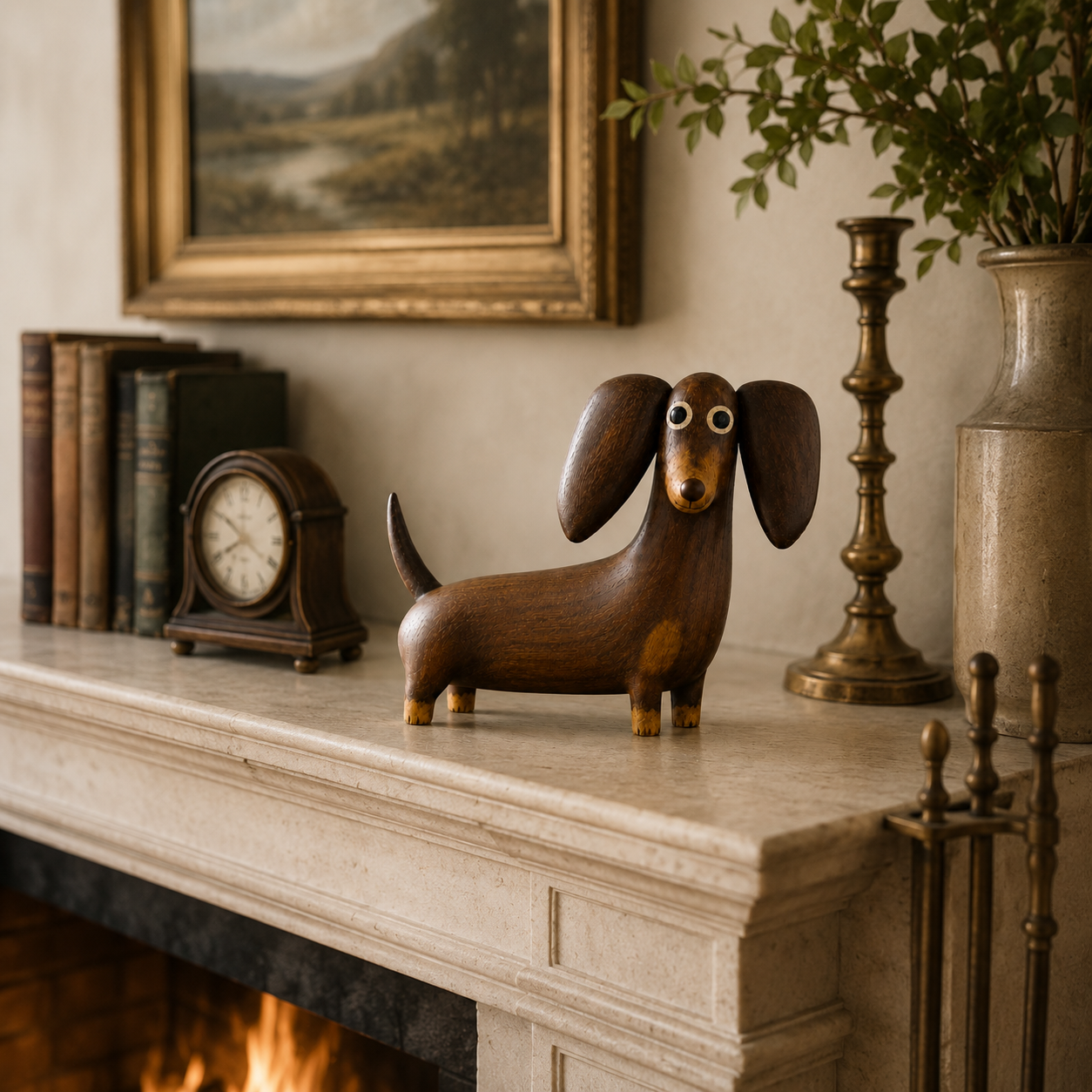 💡Speelse teckelsculptuur met houtlook