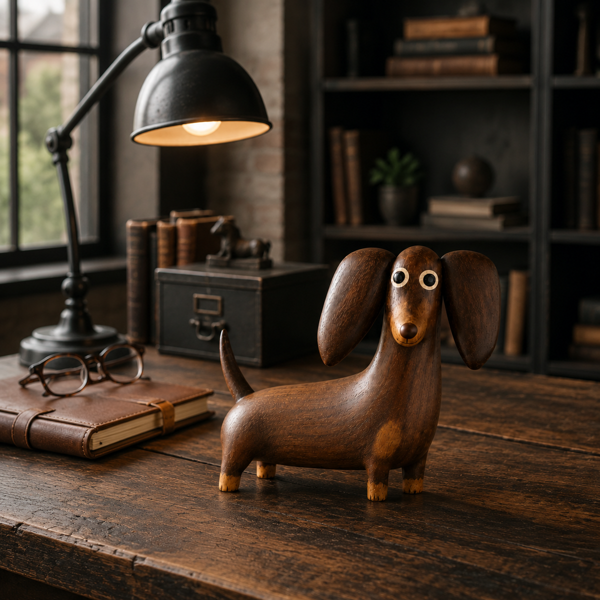 💡Speelse teckelsculptuur met houtlook