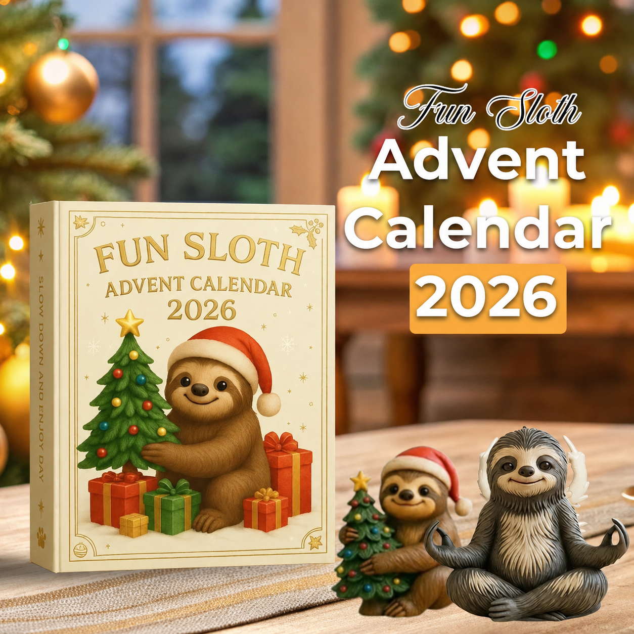 🦥Leuke luiaard kerstkalender 2026 – Schattige luiaard aftelcollectie🎄