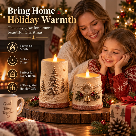 Rustieke kerst LED-kaarsen zonder vlam set van 2