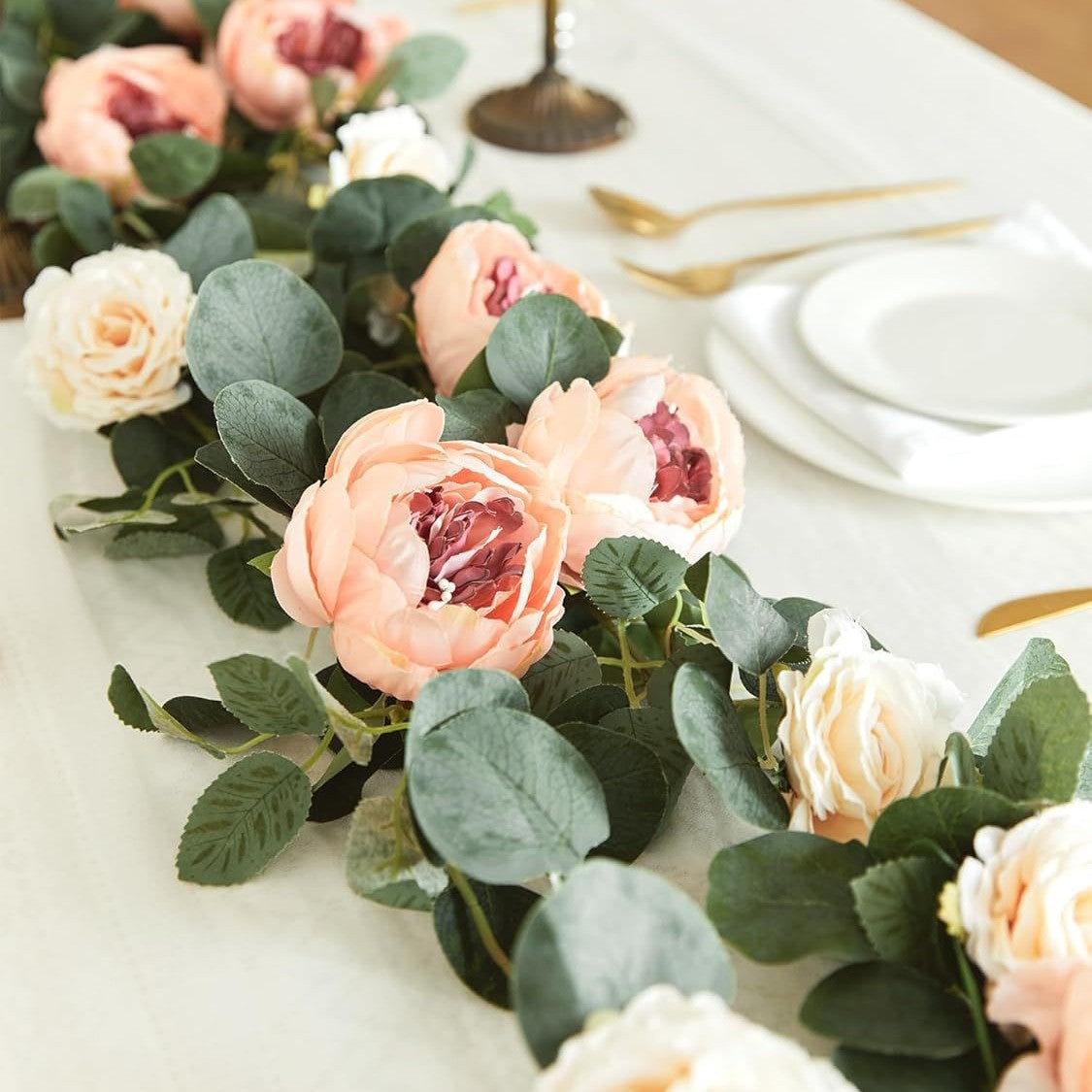 🌹Artificial Flowers Garland Spring Eucalyptus Garland Vintage Fake Flower Peony Rose Vine Greenery 🦋