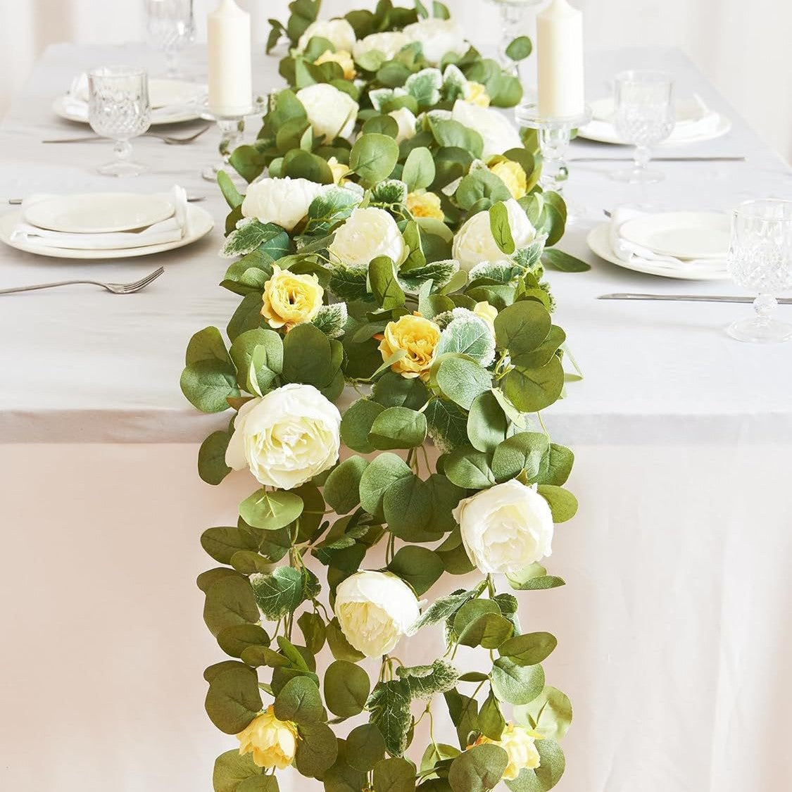 🌹Artificial Flowers Garland Spring Eucalyptus Garland Vintage Fake Flower Peony Rose Vine Greenery 🦋
