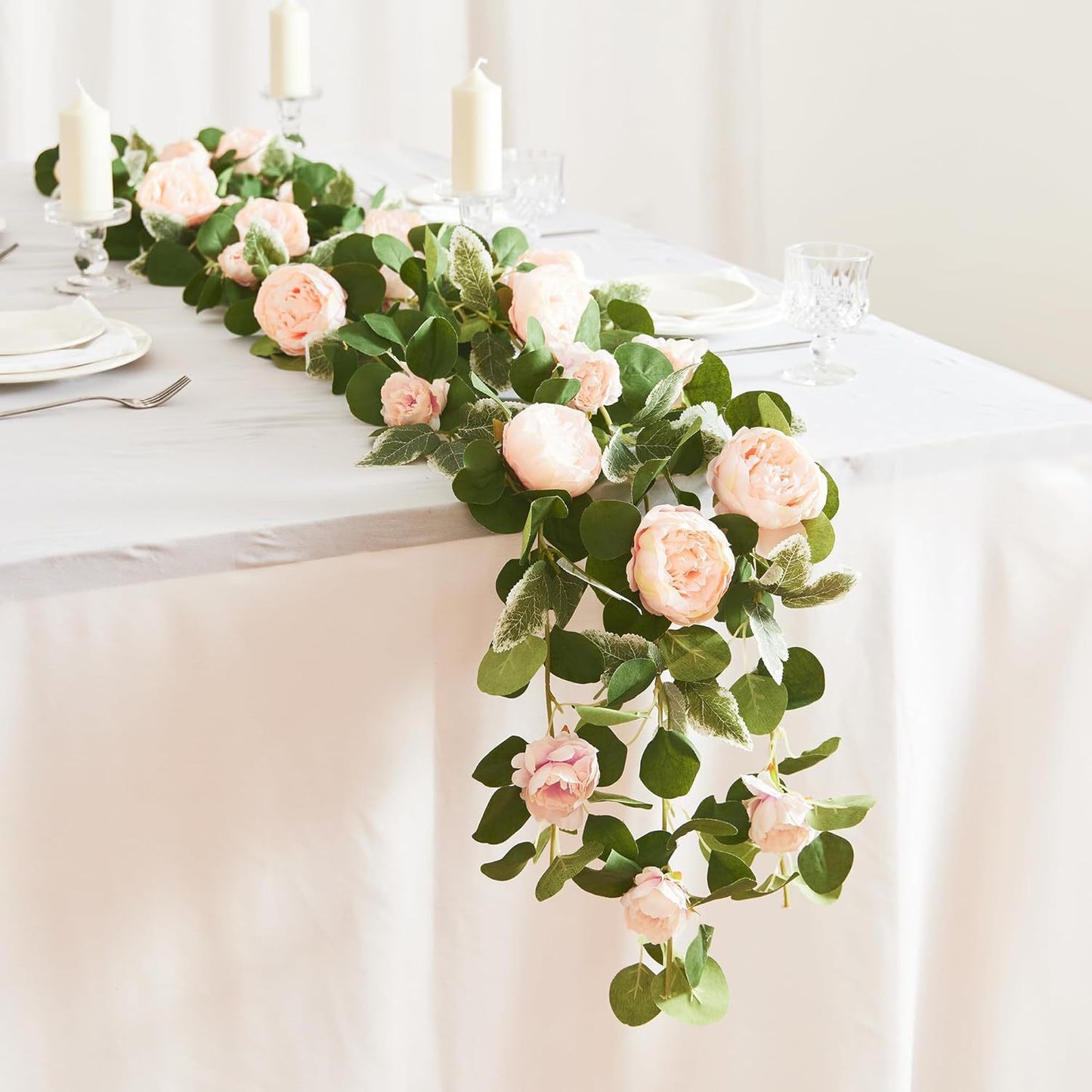 🌹Artificial Flowers Garland Spring Eucalyptus Garland Vintage Fake Flower Peony Rose Vine Greenery 🦋