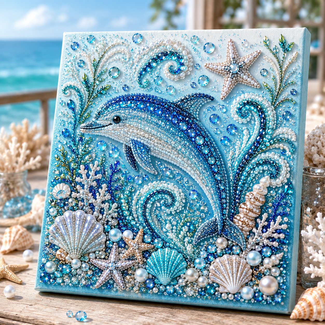 🌊✨ DIY-pakket met parelkunst in oceaanthema – Een ontspannende knutselactiviteit om prachtige kunstwerken in kuststijl te maken