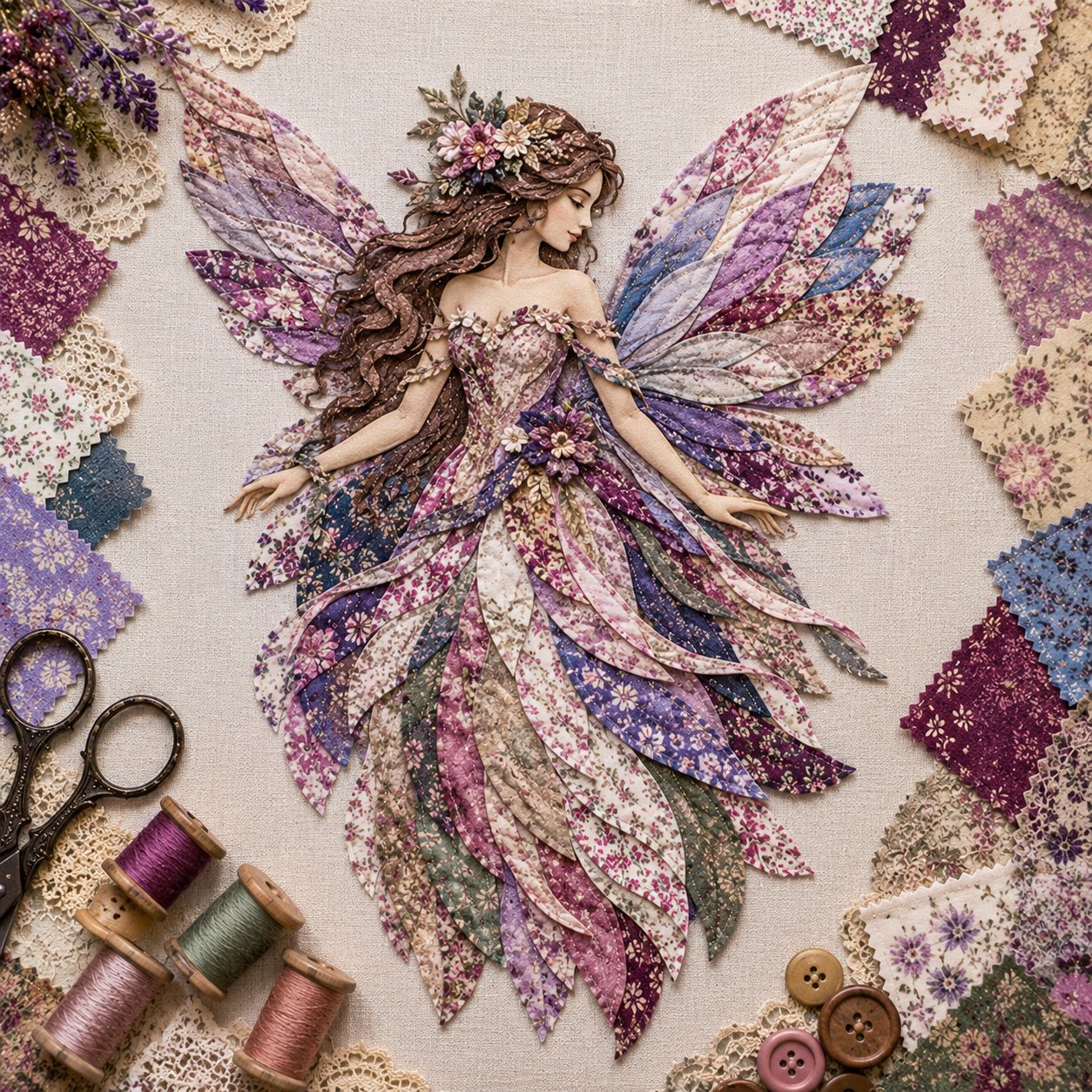 🧚‍♀️🌸 Premium DIY-pakket 'Feeënpatchwork' | Hoogwaardige gelaagde stof met bloemenvleugels – DIY handgemaakte fantasievolle wanddecoratie ✨