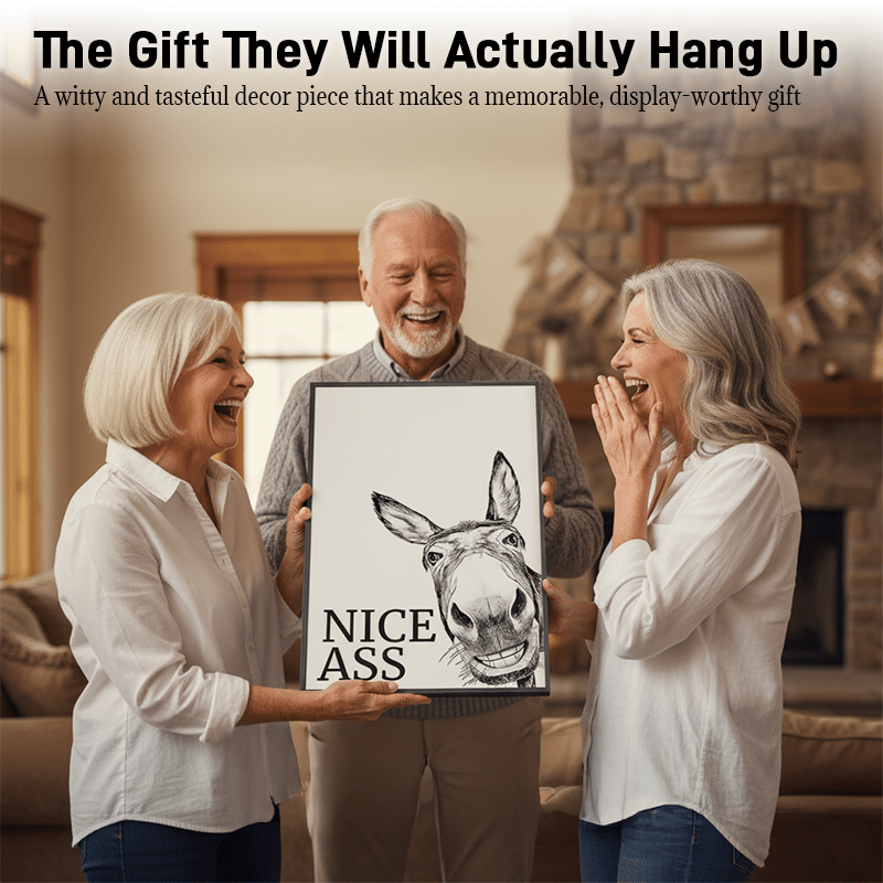 Het ondeugende "Lekker Kontje" ezels schilderij voor in de badkamer. Verborgen humor voor een pure