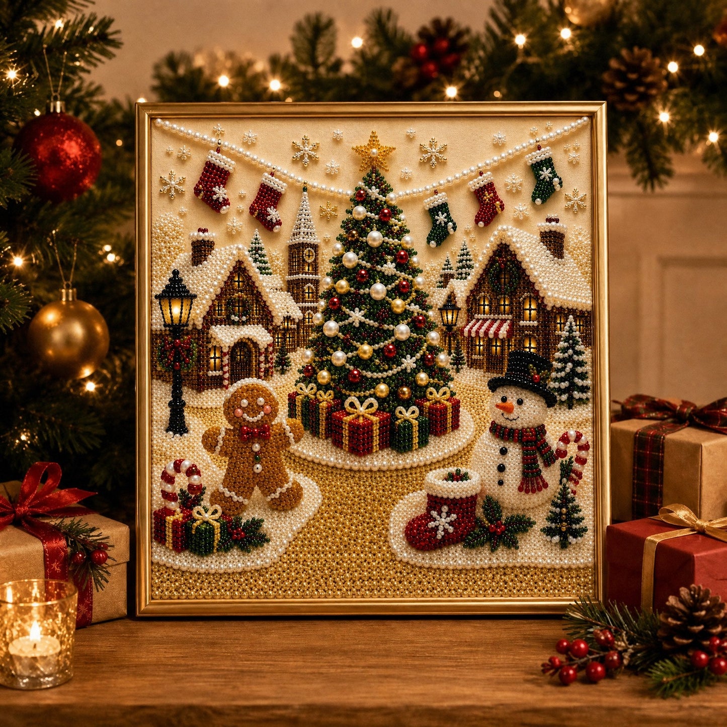 🎄🎅 Premium 3D Parel Kerst Muurdecoratie Kit | Luxe fluweelachtig canvas met krasbestendige, kleurechte parelkralen DIY Kerstdecoratie ⛄️❄️