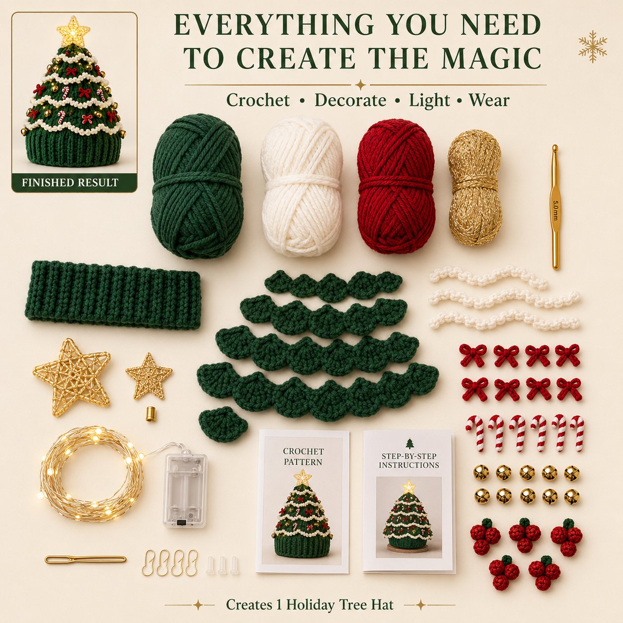 🎄 Beginnersvriendelijke DIY-set voor een kerstboommuts met verlichting