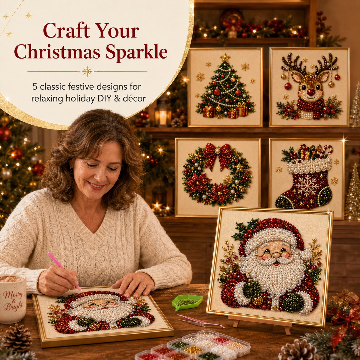🧘Ontspannend en beginnersvriendelijk - 🎨💎DIY Kerst Parel Diamantschilderij Kunstset