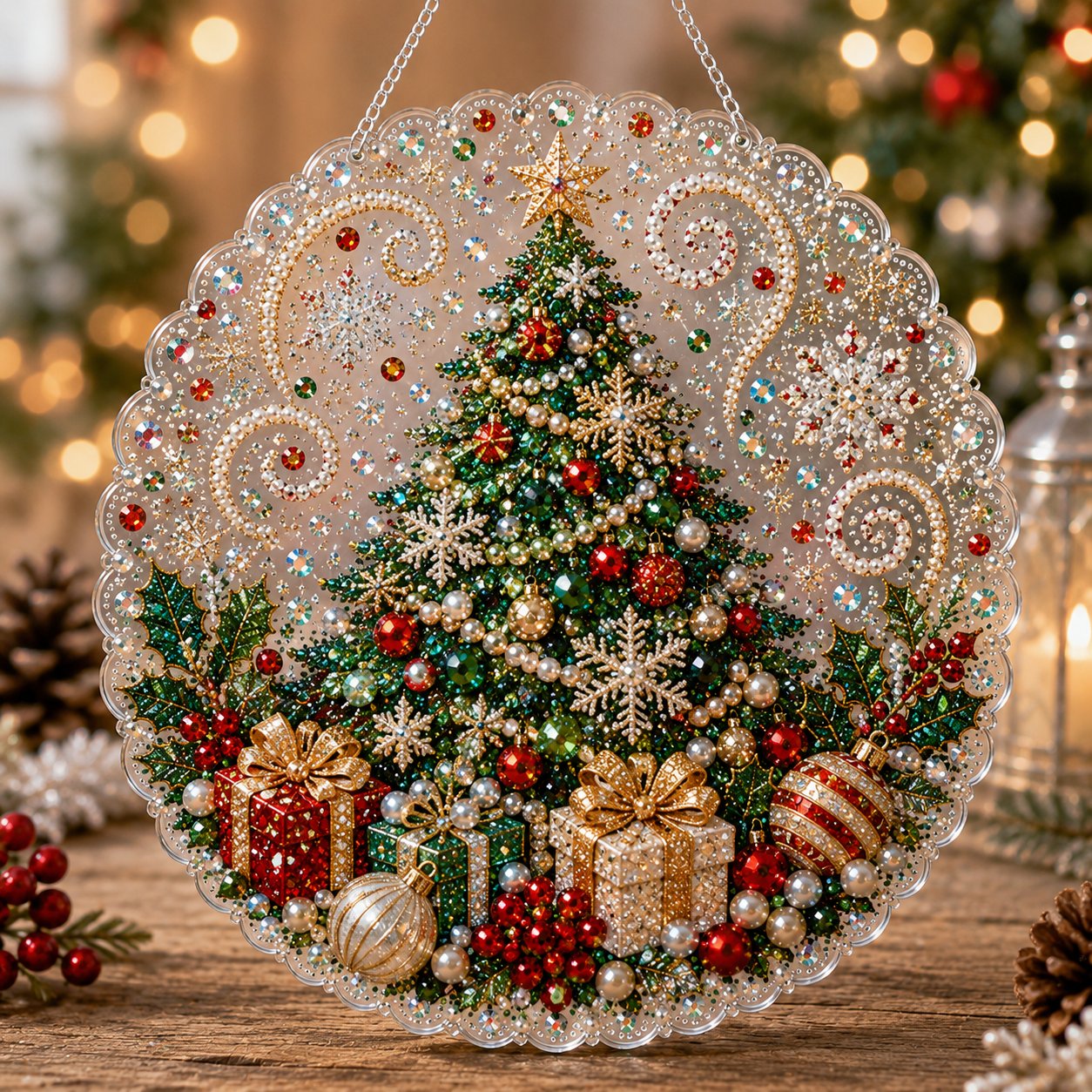 🎄Kerstversiering met parels en diamantjes | Luxe fluweelachtig canvas met krasbestendige, kleurechte parelkralen | DIY handgemaakte kerstdecoratie om op te hangen 🎅💎
