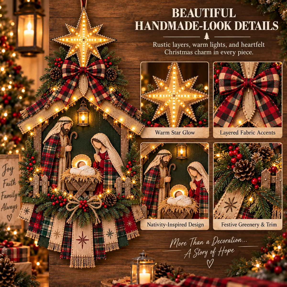 ⏳ Laatste dag 50% korting – DIY verlichte kerststal deurhangerset 🎄