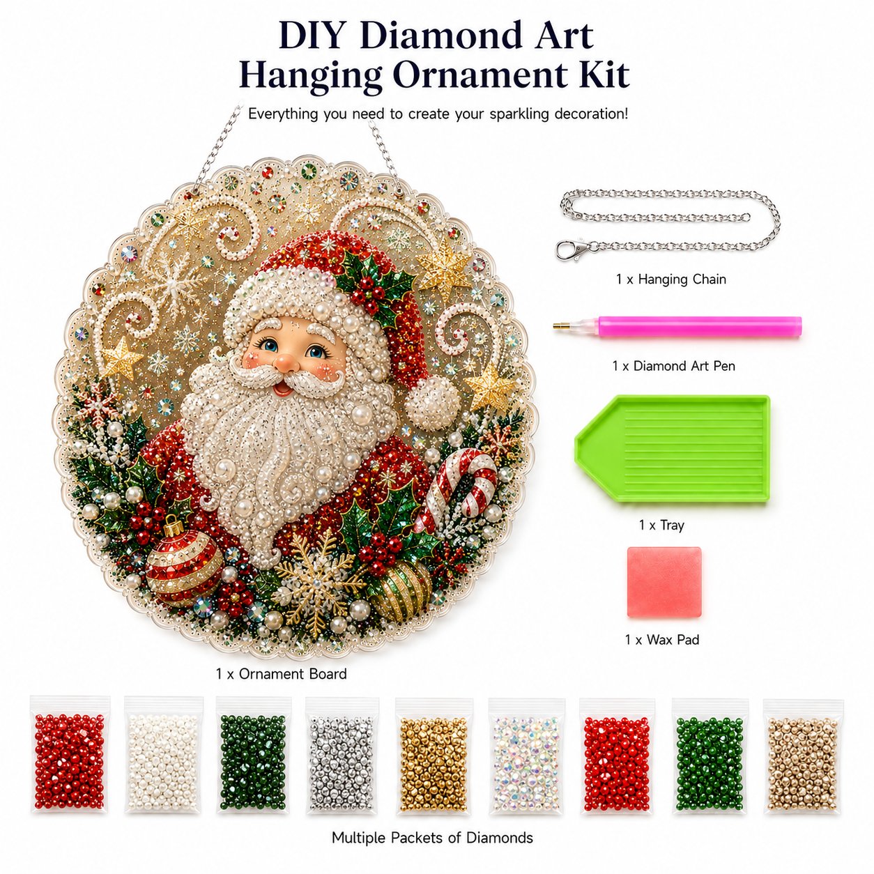🎄Kerstversiering met parels en diamantjes | Luxe fluweelachtig canvas met krasbestendige, kleurechte parelkralen | DIY handgemaakte kerstdecoratie om op te hangen 🎅💎