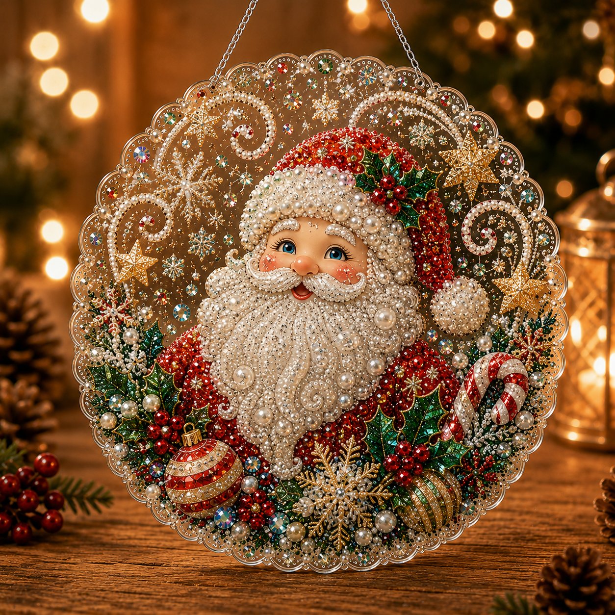 🎄Kerstversiering met parels en diamantjes | Luxe fluweelachtig canvas met krasbestendige, kleurechte parelkralen | DIY handgemaakte kerstdecoratie om op te hangen 🎅💎