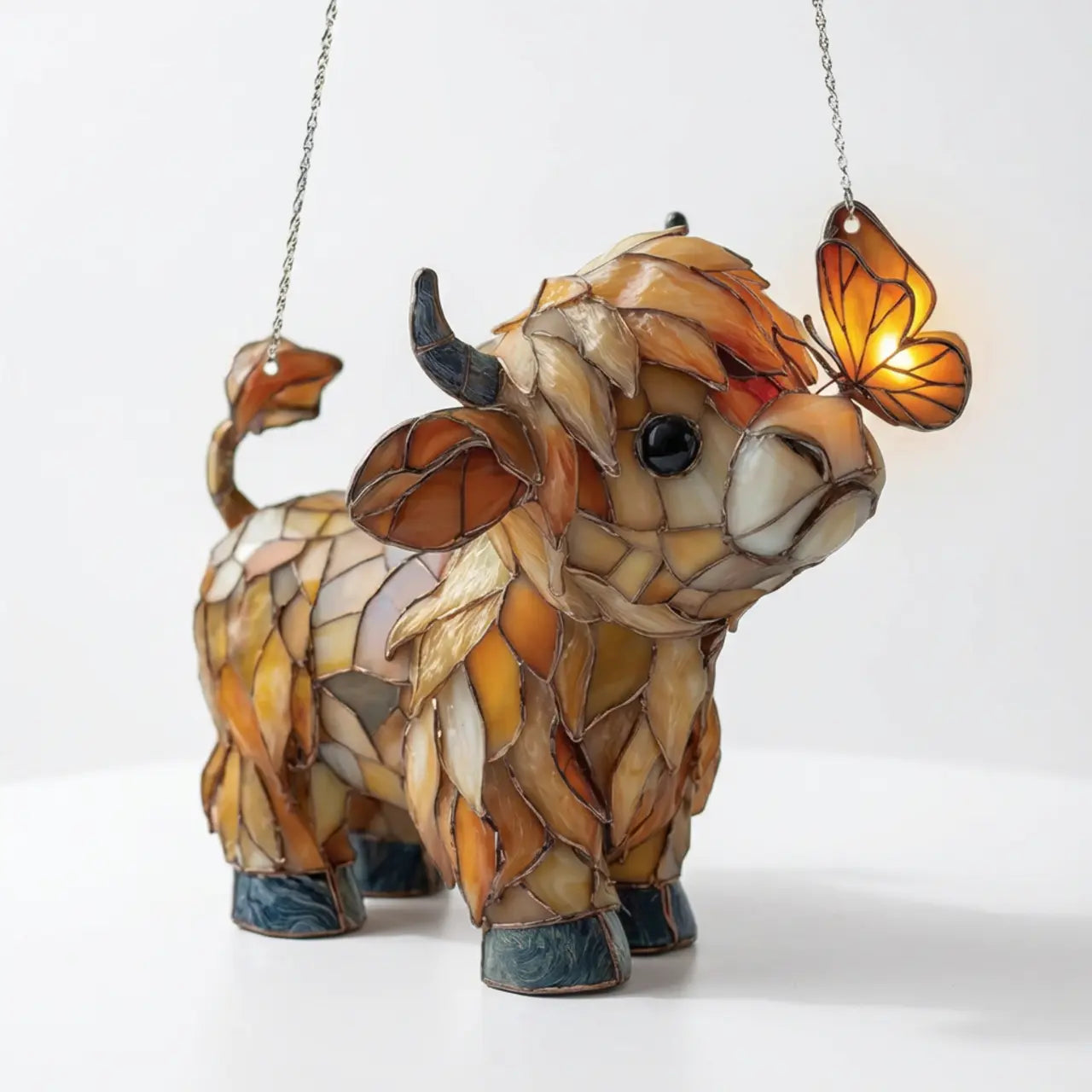 Raamdecoratie met Schotse hooglandkoe: vlinder raamhanger