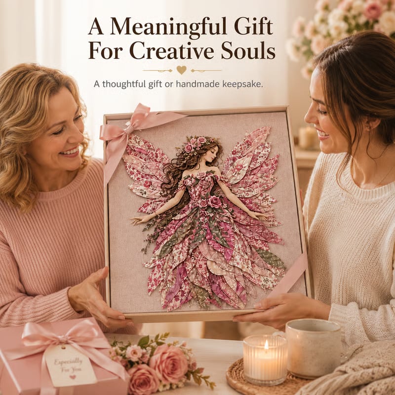 🧚‍♀️🌸 Premium DIY-pakket 'Feeënpatchwork' | Hoogwaardige gelaagde stof met bloemenvleugels – DIY handgemaakte fantasievolle wanddecoratie ✨