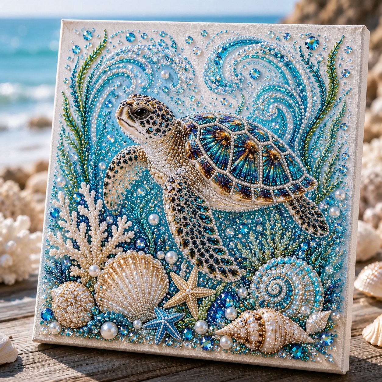 🌊✨ DIY-pakket met parelkunst in oceaanthema – Een ontspannende knutselactiviteit om prachtige kunstwerken in kuststijl te maken