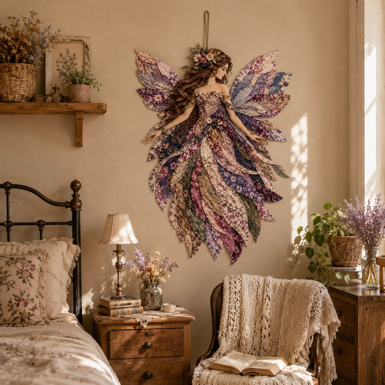 🧚‍♀️🌸 Premium DIY-pakket 'Feeënpatchwork' | Hoogwaardige gelaagde stof met bloemenvleugels – DIY handgemaakte fantasievolle wanddecoratie ✨