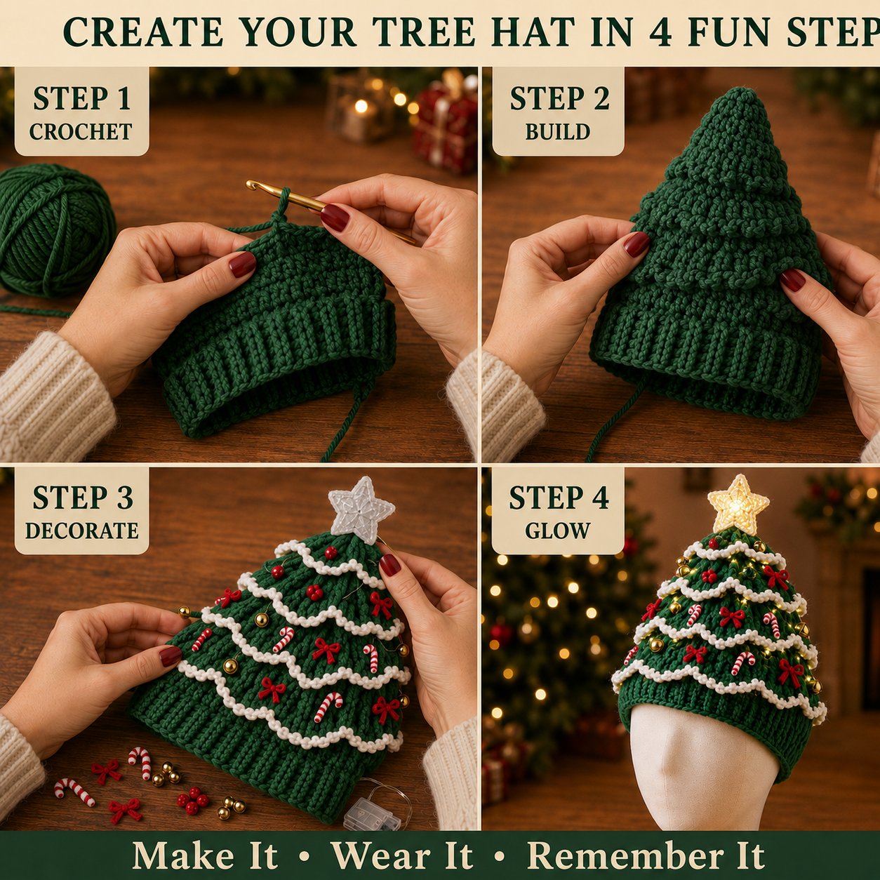 🎄 Beginnersvriendelijke DIY-set voor een kerstboommuts met verlichting