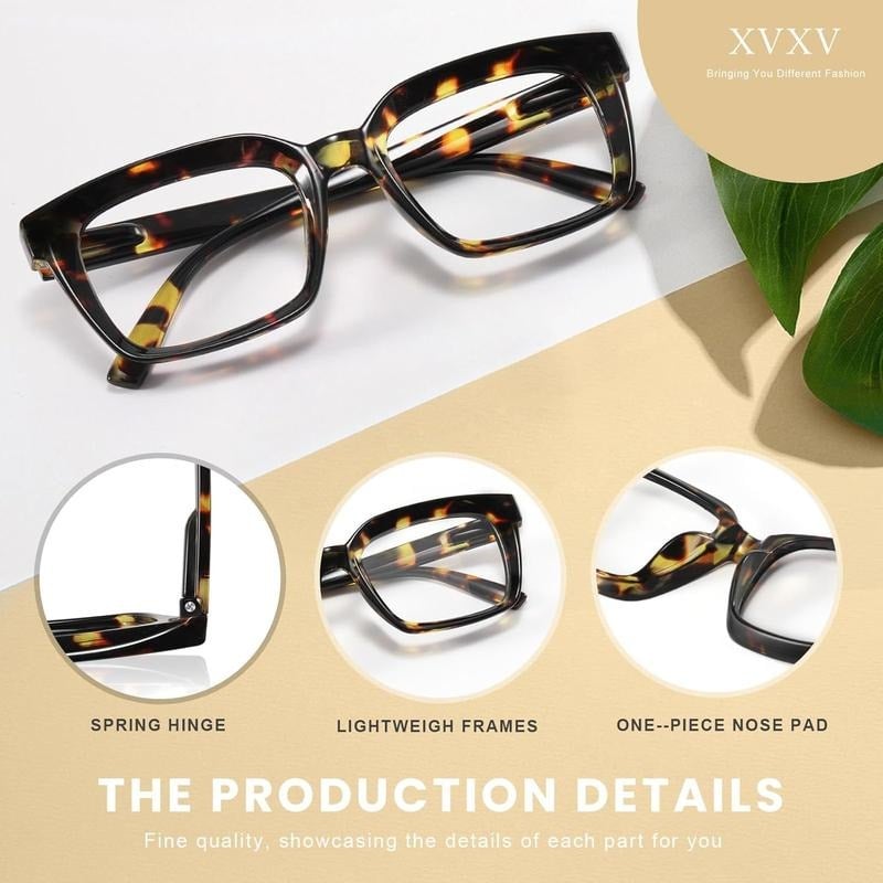 👓 Set van 3 leesbrillen met schildpadmotief – Extra grote vierkante leesbrillen die blauw licht blokkeren