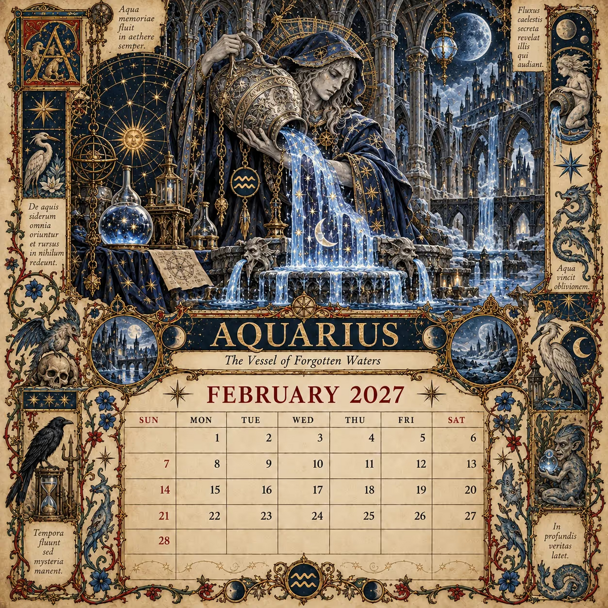 🔮 Bureaukalender met dierenriemtekens voor 2027 | 12 middeleeuws geïnspireerde dierenriemtekeningen voor liefhebbers van astrologie en gotische kunst ✨