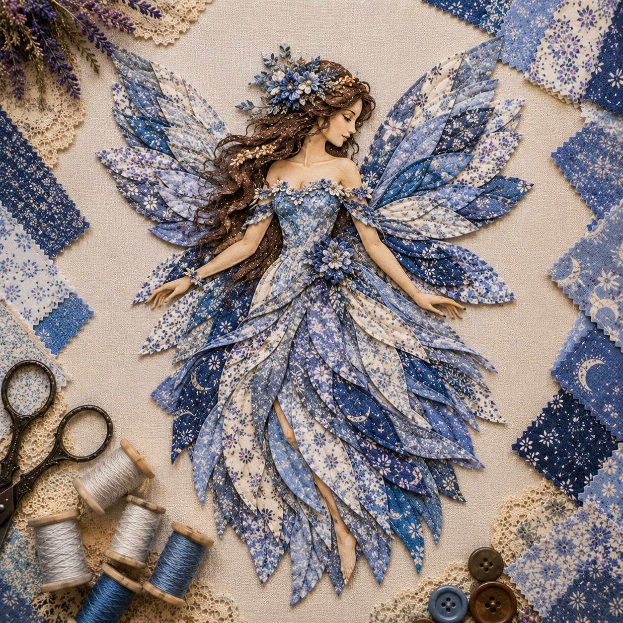 🧚‍♀️🌸 Premium DIY-pakket 'Feeënpatchwork' | Hoogwaardige gelaagde stof met bloemenvleugels – DIY handgemaakte fantasievolle wanddecoratie ✨